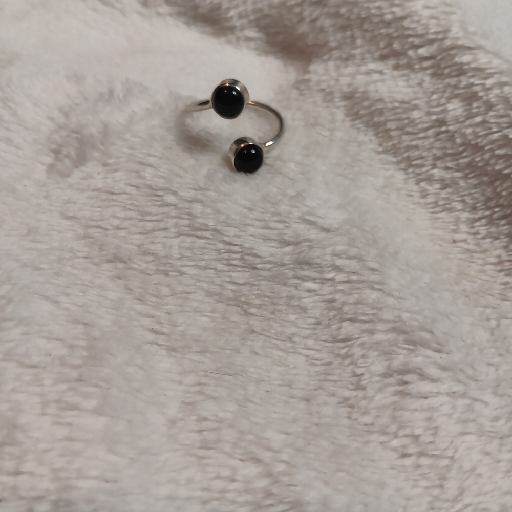 Chic Black Onyx and Sterling  Silver Open Ring by Source Unknown